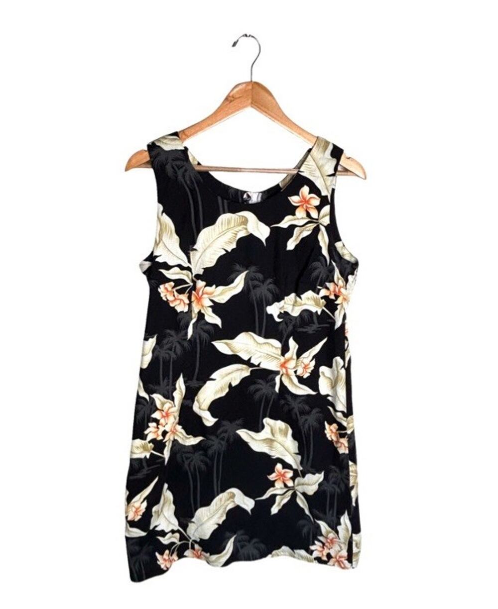 Pacific Legend Dress Palm Trees Hawaiian Size XL Vintage Black Beige Orange Gra